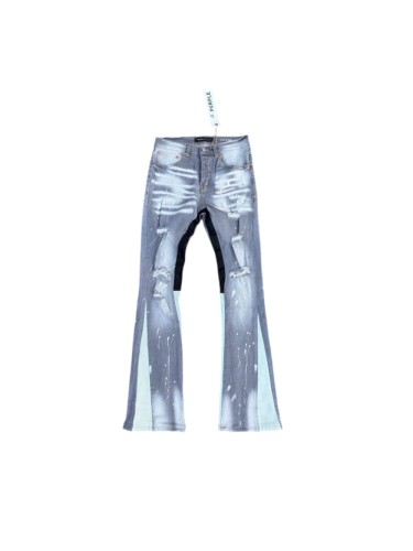 Purple Brand Wash Paint Splatter Distressed Contrast Side Panel Flare Jeans 29554963