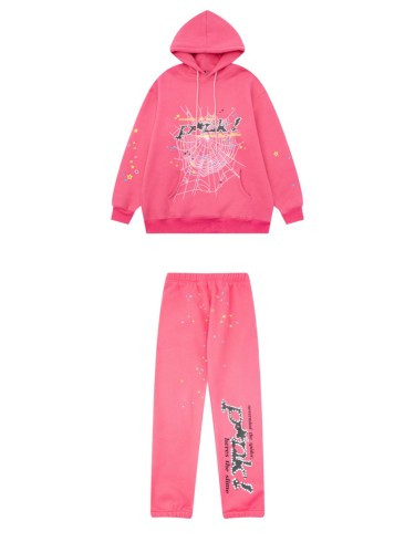 [50% Off]Young Thug-Sp5der Pink! Colorful star dot print hoodie & pants set