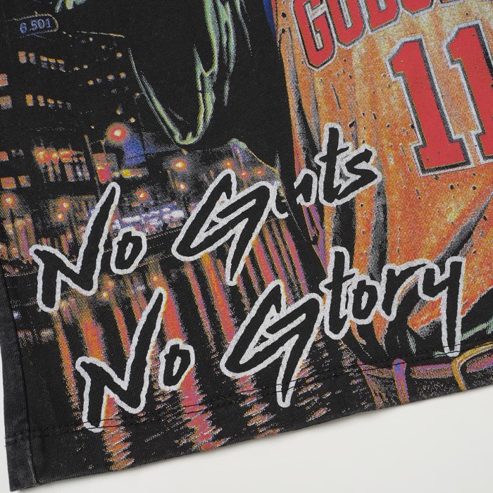 Godspeed Statue Of Liberty Basketball Print Back Slogan Cracked Logo Washed T-Shirt 2 colors 29555594