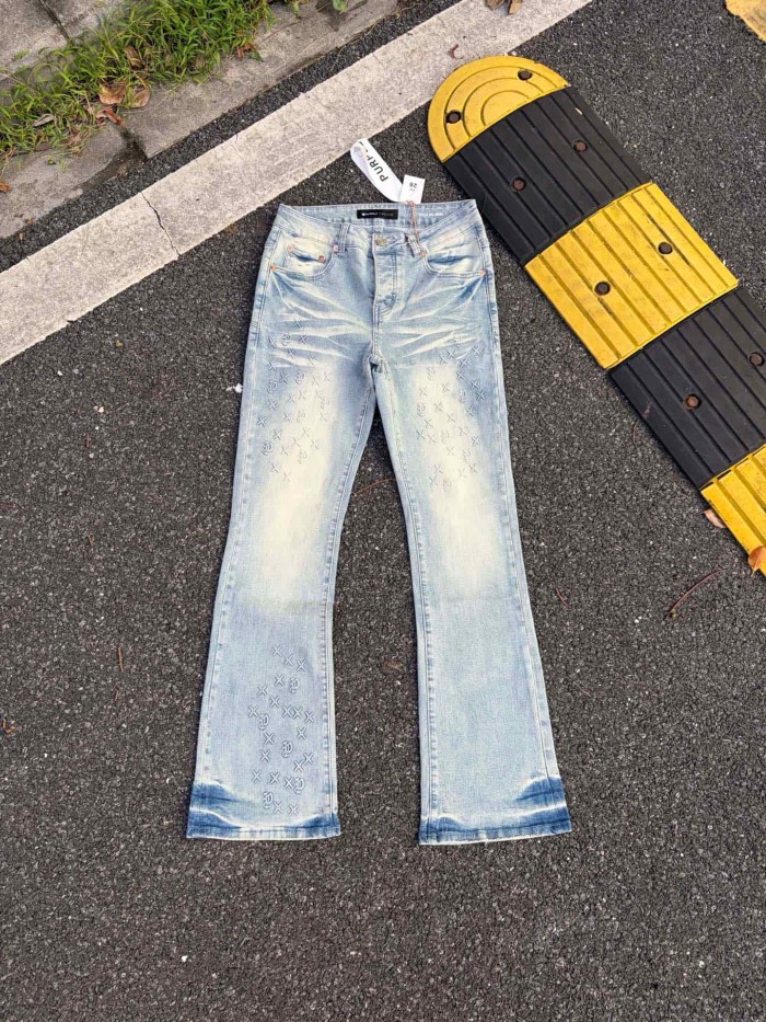 Purple Brand Light Blue Wash XP Letter Embroidery Whiskering Flare Jeans 29554968
