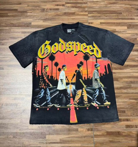 Godspeed Washed Front Skate Skeleton Gothic Letter Back Champion Slogan T-Shirt 29554988