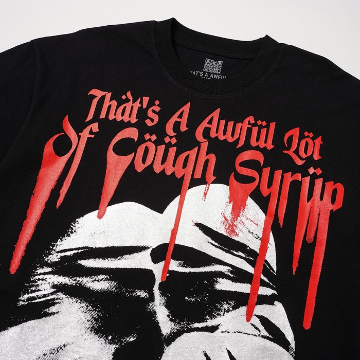 Cough Syrup Blindfold Portrait Red Drip Slogan Front Back Print Tee 2 colors 29555824