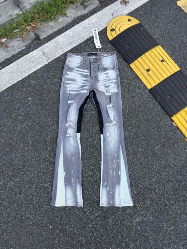 Purple Brand Wash Paint Splatter Distressed Contrast Side Panel Flare Jeans 29554963