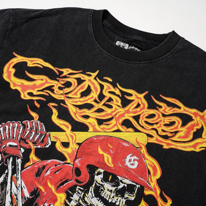 Godspeed Flame Font Baseball Skeleton Batter Print T-Shirt 2 colors 29557055