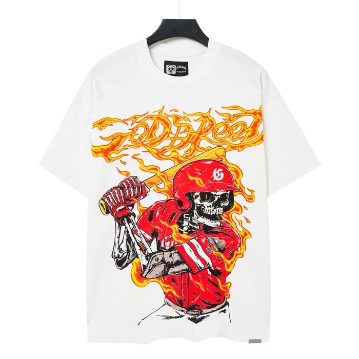 Godspeed Flame Font Baseball Skeleton Batter Print T-Shirt 2 colors 29557055