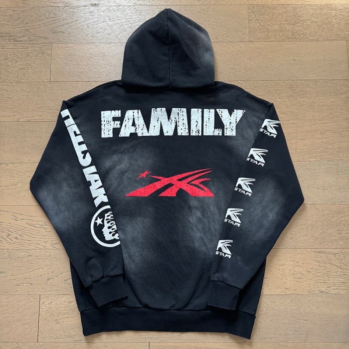 Hellstar Studio Wash Sports Slogan Flame Face Print Side Flame hoodie & pants set 29557321