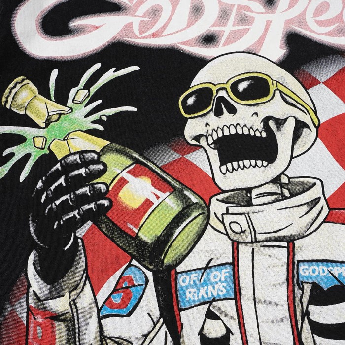 Godspeed Racer Skeleton Champagne Checkerboard Chrome Font T-Shirt 2 colors 29557233