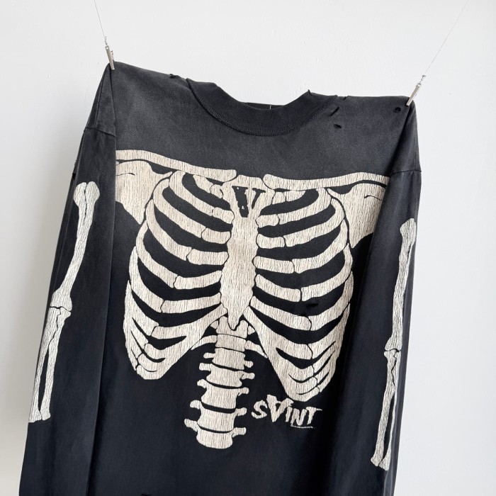 Saint Michael Washed Full Skeleton Print Distressed Ripped Oversized Long Sleeve Tee 29557299