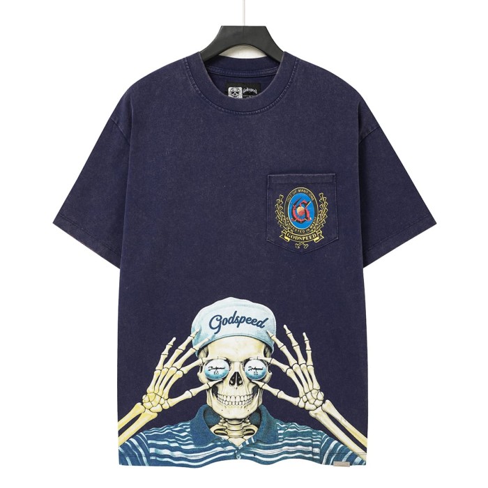 Godspeed Skeleton Glasses Print Chest Pocket Badge T-Shirt 2 colors 29557237