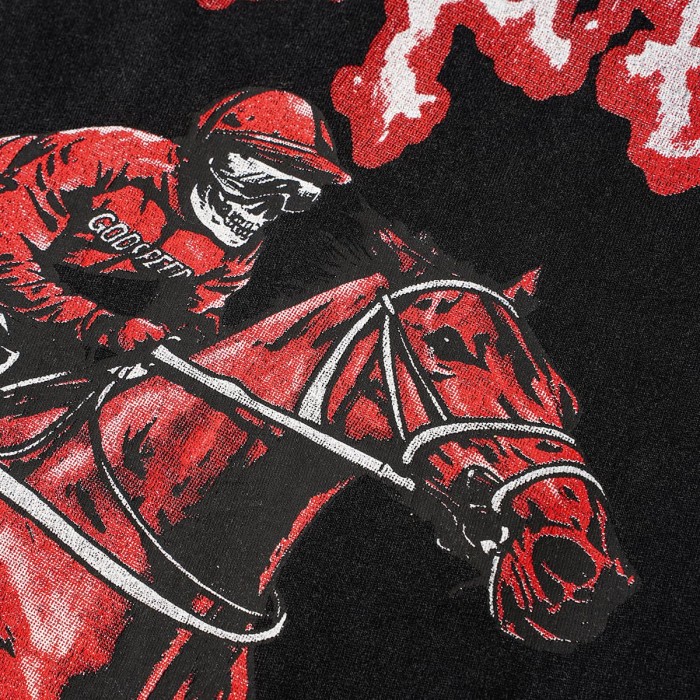Godspeed Flame Font Skeleton Jockey Horse Racing Print T-Shirt 2 colors 29557052