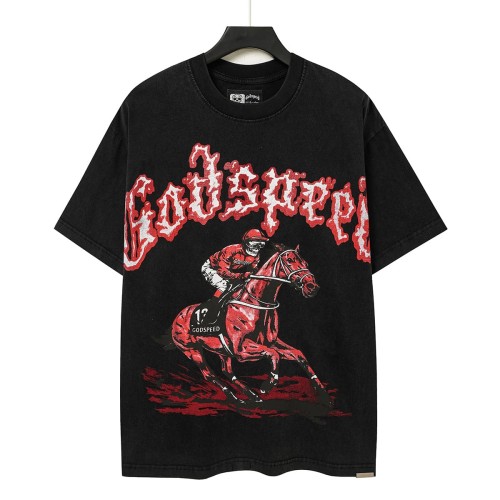 Godspeed Flame Font Skeleton Jockey Horse Racing Print T-Shirt 2 colors 29557052