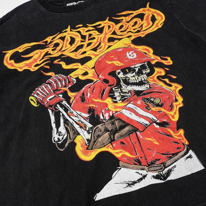 Godspeed Flame Font Baseball Skeleton Batter Print T-Shirt 2 colors 29557055
