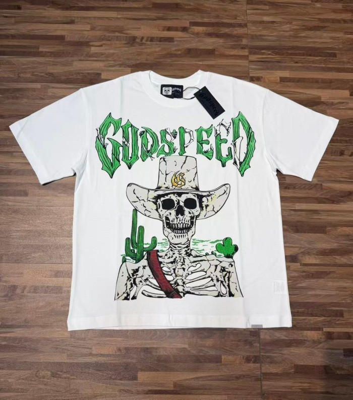 Godspeed Western Cowboy Skeleton Cactus Gothic Letter T-Shirt 2 colors 29557054