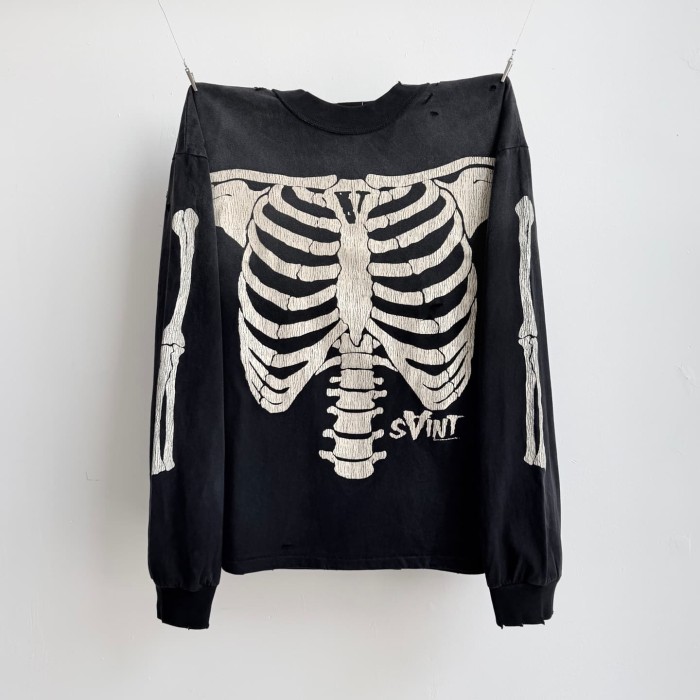 Saint Michael Washed Full Skeleton Print Distressed Ripped Oversized Long Sleeve Tee 29557299