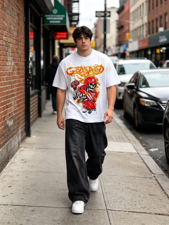 Godspeed Flame Font Baseball Skeleton Batter Print T-Shirt 2 colors 29557055