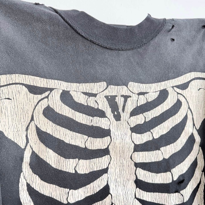 Saint Michael Washed Full Skeleton Print Distressed Ripped Oversized Long Sleeve Tee 29557299
