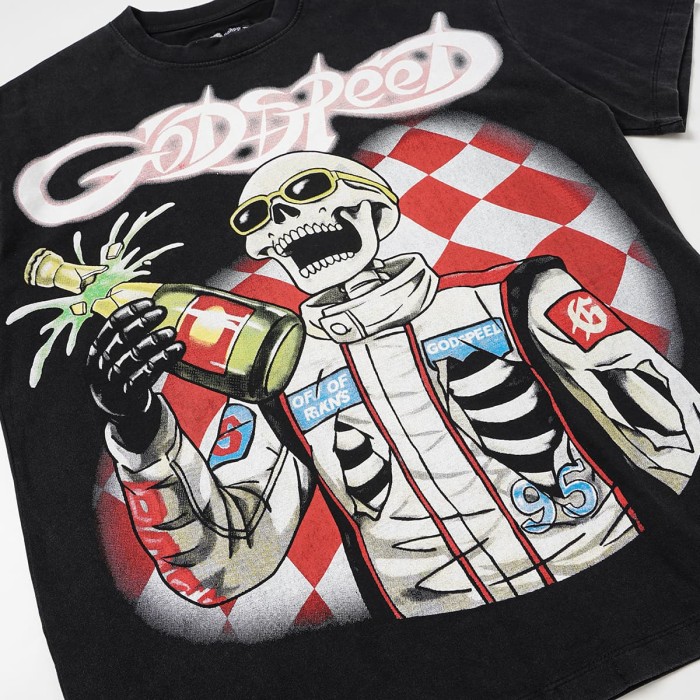 Godspeed Racer Skeleton Champagne Checkerboard Chrome Font T-Shirt 2 colors 29557233