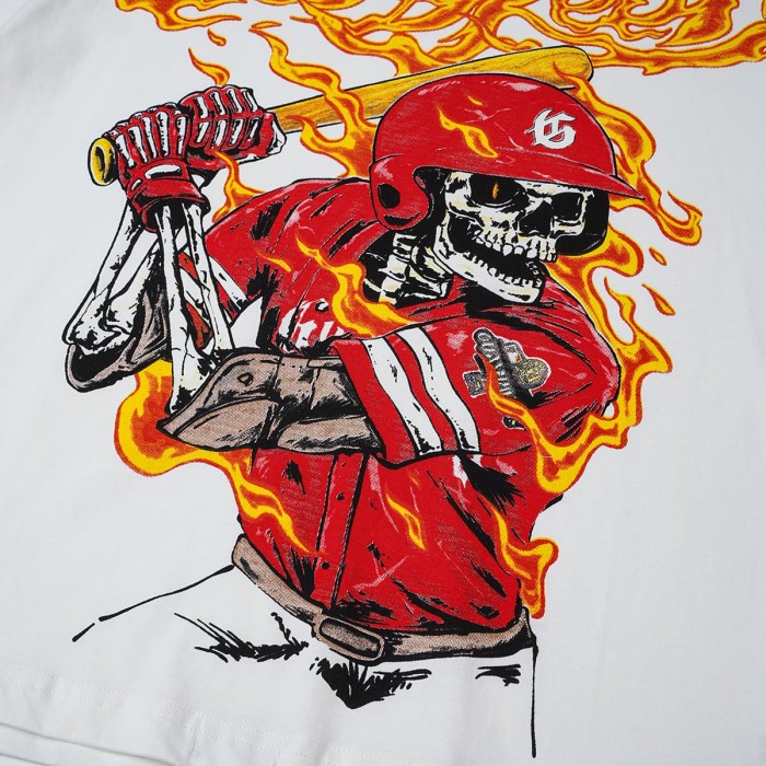 Godspeed Flame Font Baseball Skeleton Batter Print T-Shirt 2 colors 29557055