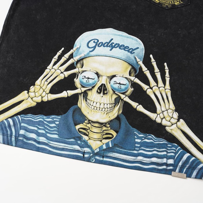 Godspeed Skeleton Glasses Print Chest Pocket Badge T-Shirt 2 colors 29557237
