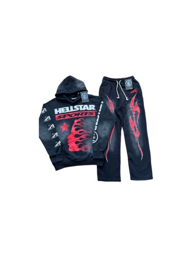 Hellstar Studio Wash Sports Slogan Flame Face Print Side Flame hoodie & pants set 29557321