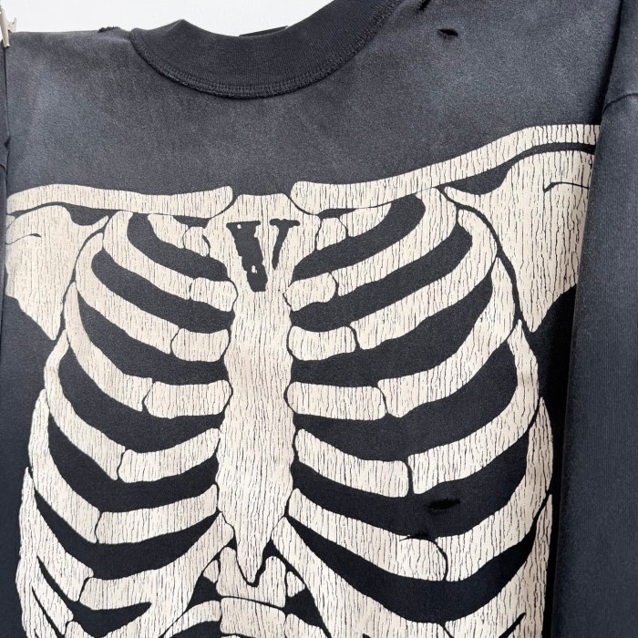 Saint Michael Washed Full Skeleton Print Distressed Ripped Oversized Long Sleeve Tee 29557299