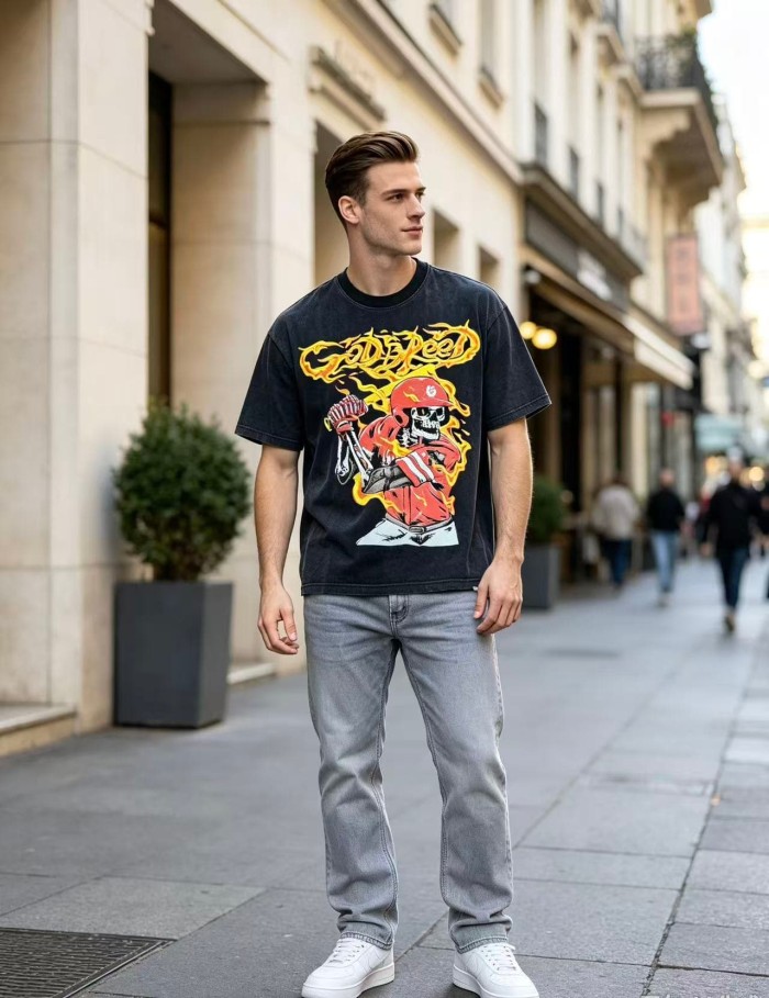 Godspeed Flame Font Baseball Skeleton Batter Print T-Shirt 2 colors 29557055