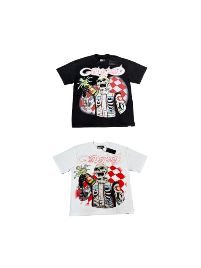 Godspeed Racer Skeleton Champagne Checkerboard Chrome Font T-Shirt 2 colors 29557233