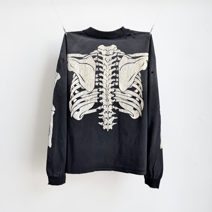 Saint Michael Washed Full Skeleton Print Distressed Ripped Oversized Long Sleeve Tee 29557299