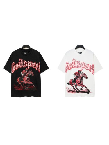 Godspeed Flame Font Skeleton Jockey Horse Racing Print T-Shirt 2 colors 29557052