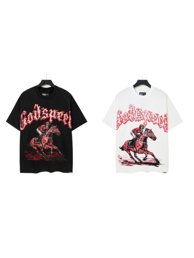 Godspeed Flame Font Skeleton Jockey Horse Racing Print T-Shirt 2 colors 29557052