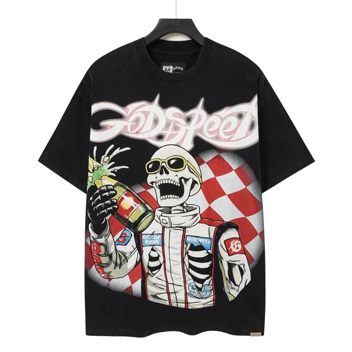 Godspeed Racer Skeleton Champagne Checkerboard Chrome Font T-Shirt 2 colors 29557233