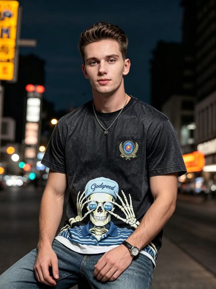 Godspeed Skeleton Glasses Print Chest Pocket Badge T-Shirt 2 colors 29557237
