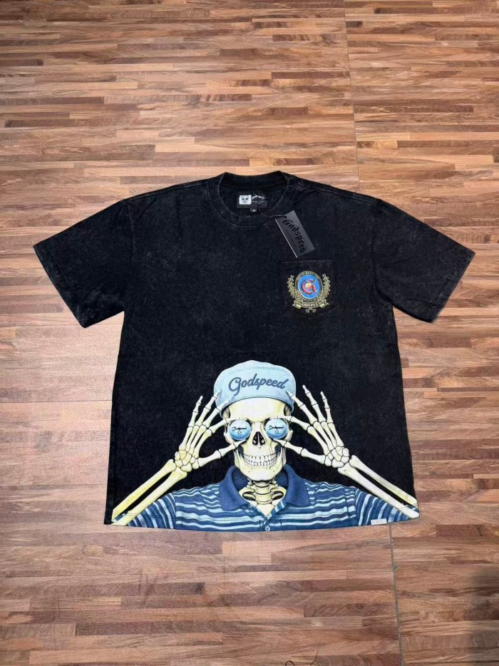 Godspeed Skeleton Glasses Print Chest Pocket Badge T-Shirt 2 colors 29557237