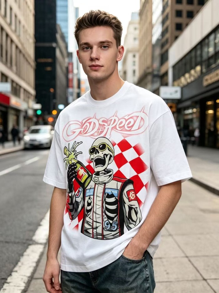 Godspeed Racer Skeleton Champagne Checkerboard Chrome Font T-Shirt 2 colors 29557233