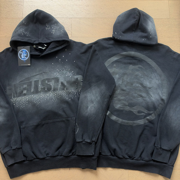 Hellstar Studio Wash Gradient Rhinestone Dot Letter Dark Flame Monogram Hoodie 29557323