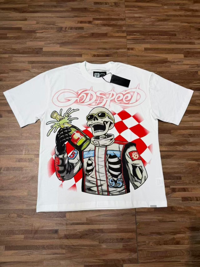 Godspeed Racer Skeleton Champagne Checkerboard Chrome Font T-Shirt 2 colors 29557233