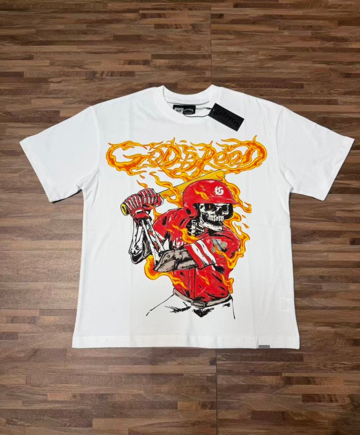Godspeed Flame Font Baseball Skeleton Batter Print T-Shirt 2 colors 29557055