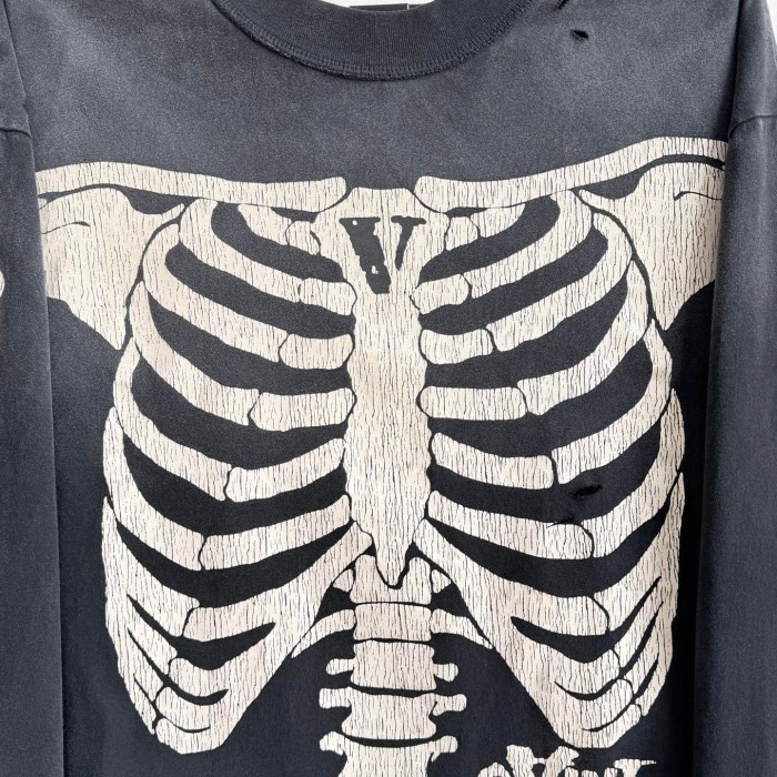 Saint Michael Washed Full Skeleton Print Distressed Ripped Oversized Long Sleeve Tee 29557299