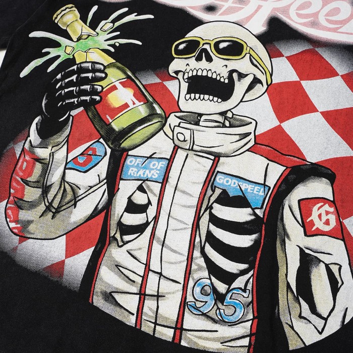 Godspeed Racer Skeleton Champagne Checkerboard Chrome Font T-Shirt 2 colors 29557233