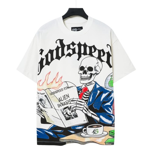 Godspeed Suit Skeleton Newspaper Print Gothic Letter T-Shirt 2 colors 29557127