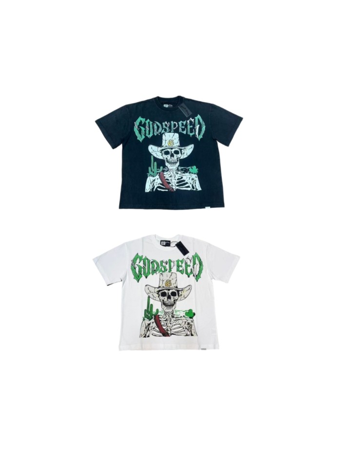 Godspeed Western Cowboy Skeleton Cactus Gothic Letter T-Shirt 2 colors 29557054