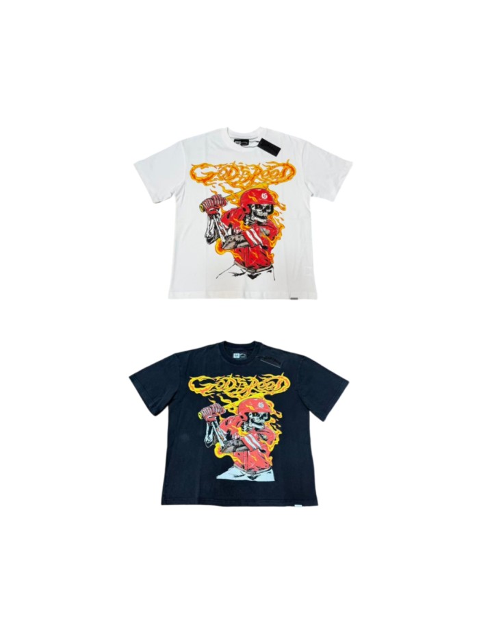 Godspeed Flame Font Baseball Skeleton Batter Print T-Shirt 2 colors 29557055