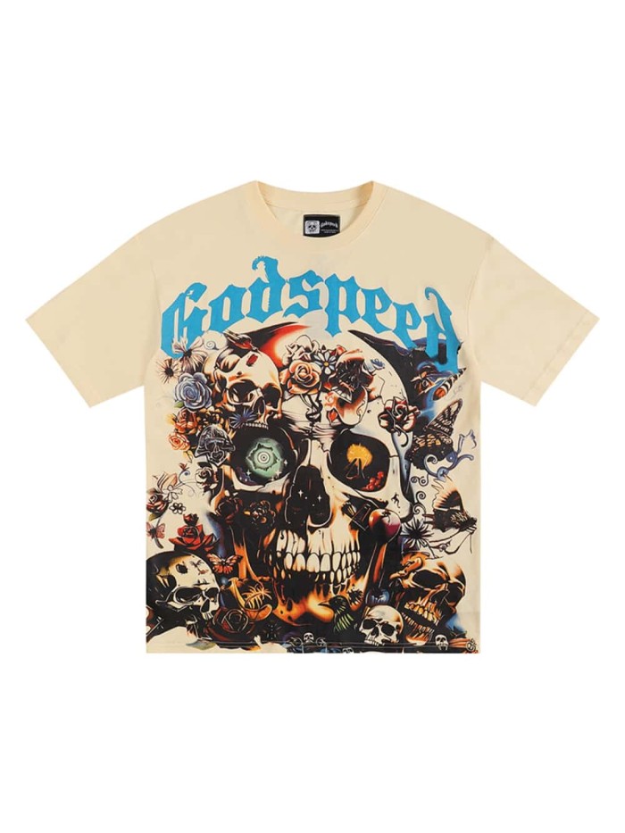 [50% Off]Godspeed Skull and Rose Print tee 2 colors