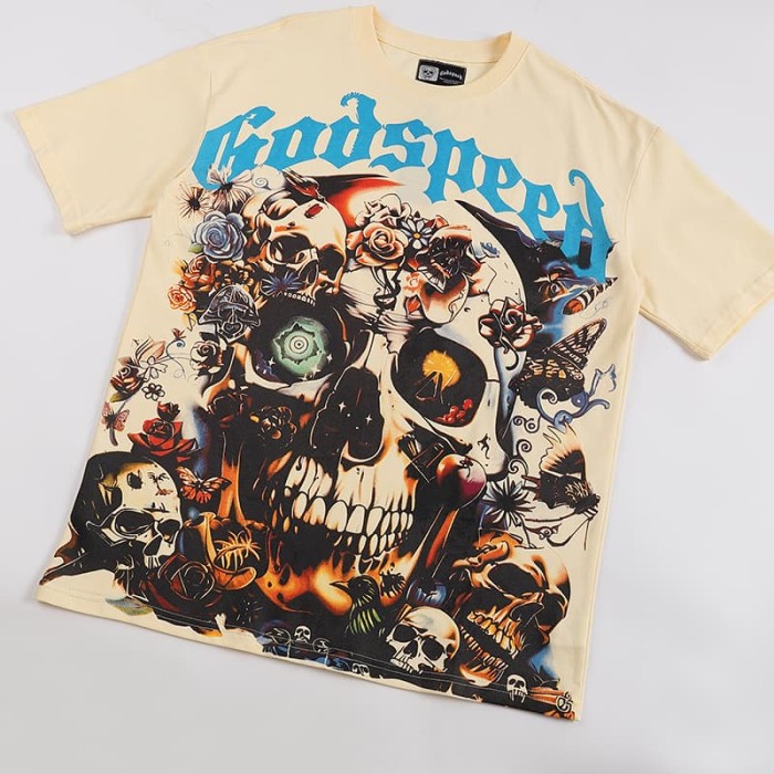 [50% Off]Godspeed Skull and Rose Print tee 2 colors