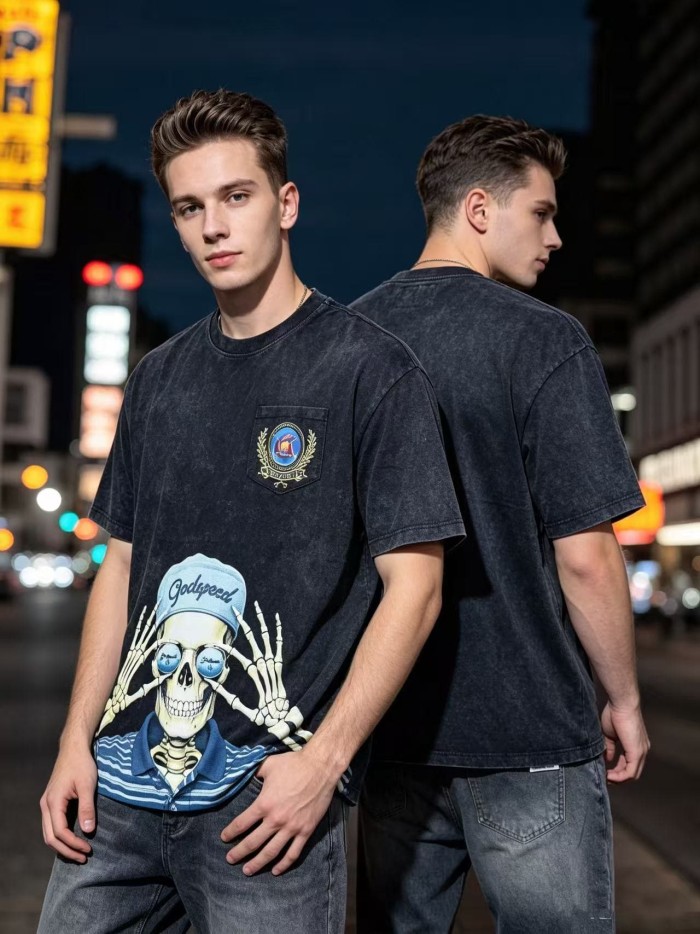 Godspeed Skeleton Glasses Print Chest Pocket Badge T-Shirt 2 colors 29557237