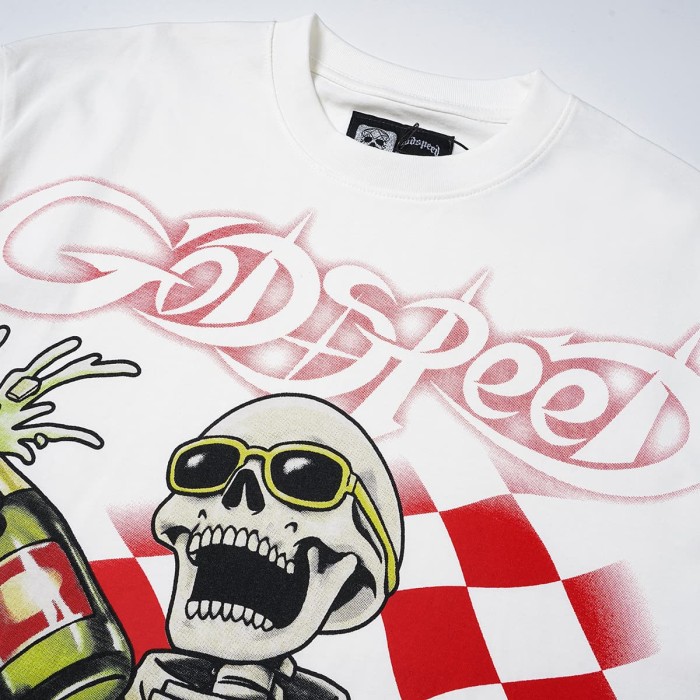 Godspeed Racer Skeleton Champagne Checkerboard Chrome Font T-Shirt 2 colors 29557233