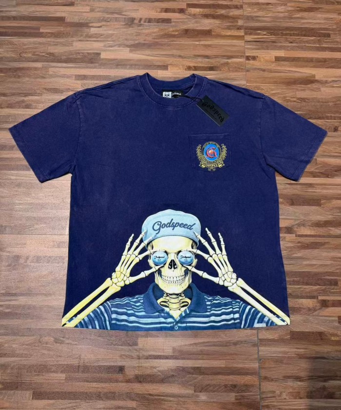 Godspeed Skeleton Glasses Print Chest Pocket Badge T-Shirt 2 colors 29557237