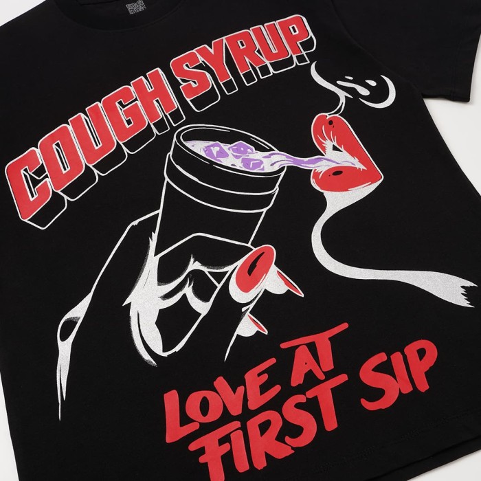 Cough Syrup Front Cup Lip Print Back Bold 3D Slogan Tee 29557044