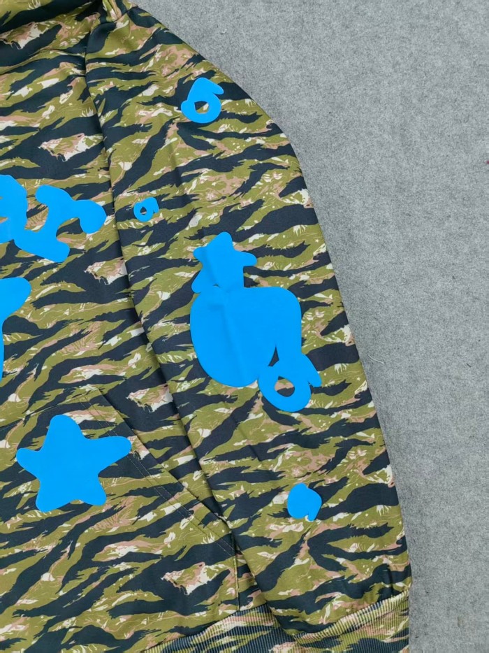 Sp5der Tiger Camo All Over Blue Letter Star Print Oversized Hoodie 29530614