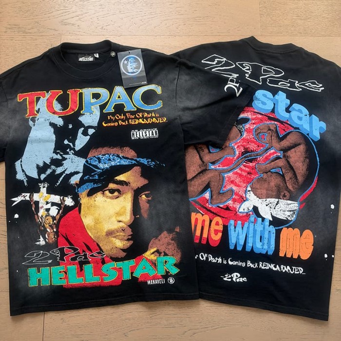 Hellstar Studio X 2Pac Front Color Portrait Letter Back Rebirth Baby Print Slogan Tee 29558844